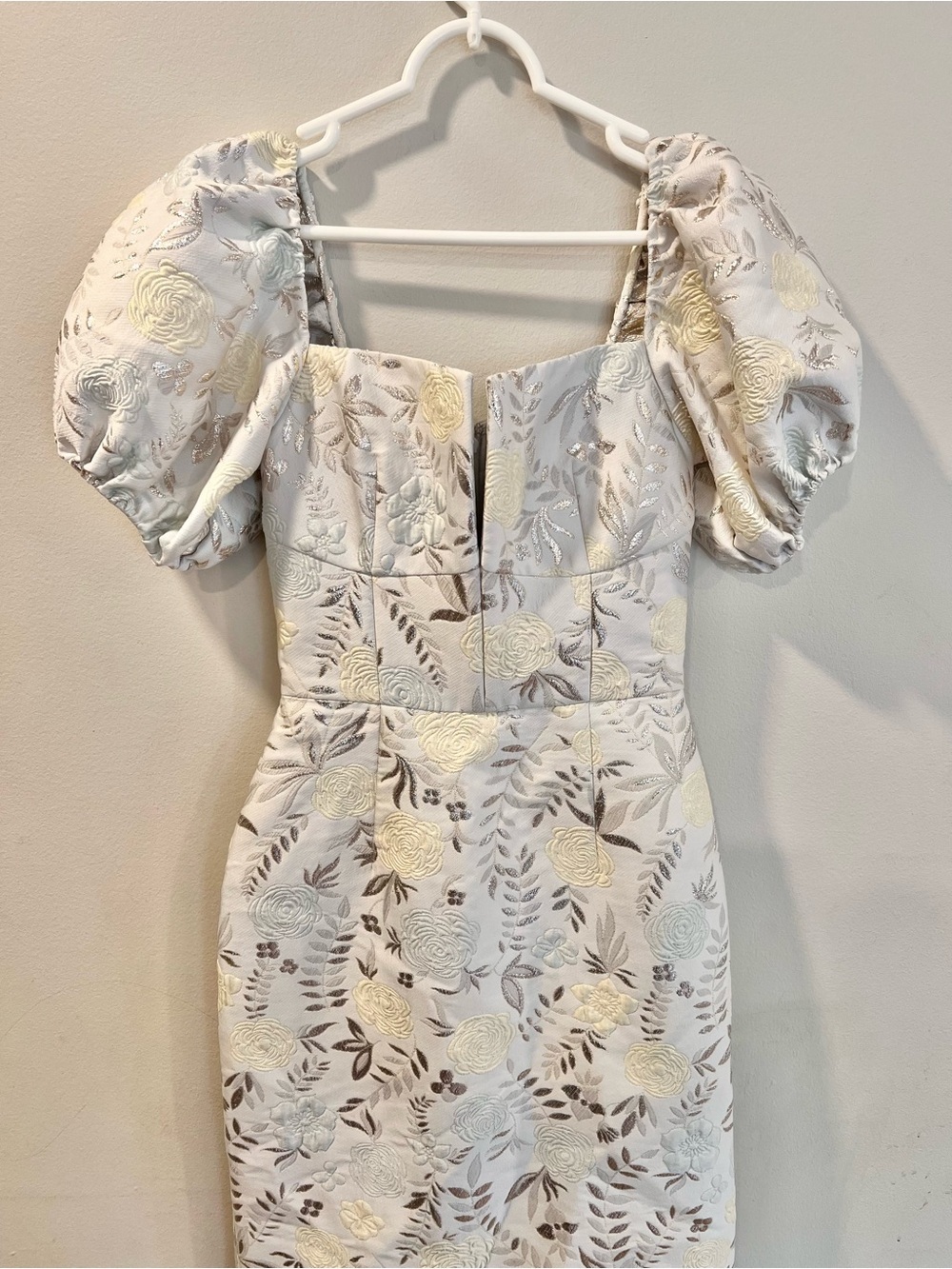 Markarian Yvette Ivory Metallic Brocade Puff Sleeve Corset Bodice Dress Size 0 - Picture 4 of 10